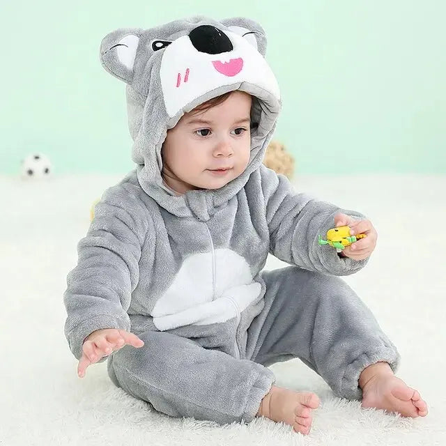 Animal Kigurumi Costume for Babies and Toddlers, Hooded Flannel Jumpsuit with Long Sleeves for Halloween Dress-Up and Family Photos