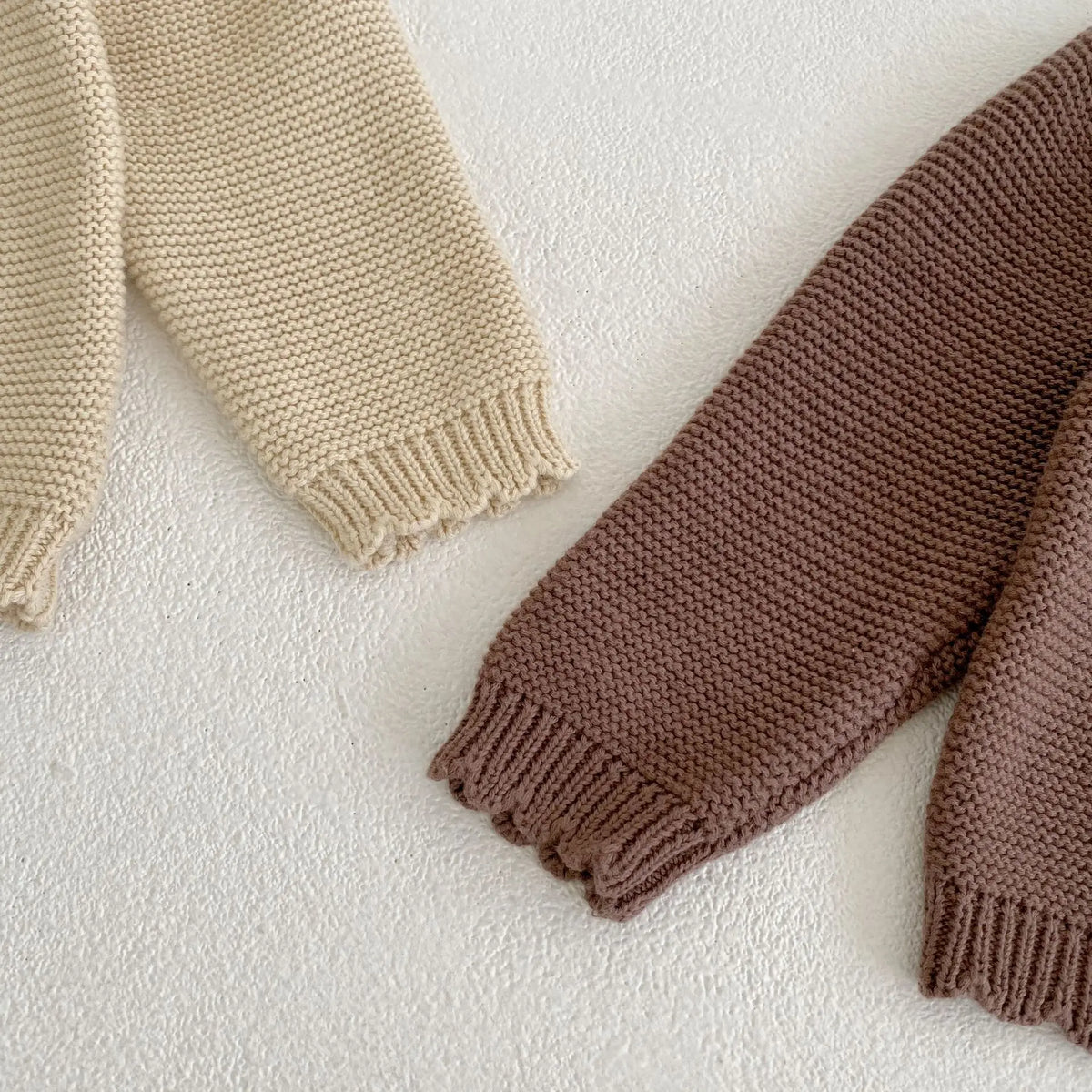 Scalloped Neck Baby Cardigan with Button Front, Textured Knit and Ribbed Cuffs, Long Sleeve Infant and Toddler Sweater in Khaki or Apricot