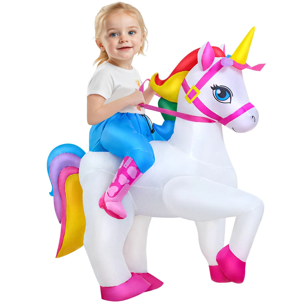 Inflatable Dinosaur Costume for Kids, Ride-On Style Dress-Up Outfit with Fan for Halloween, Birthday Parties and Holiday Cosplay