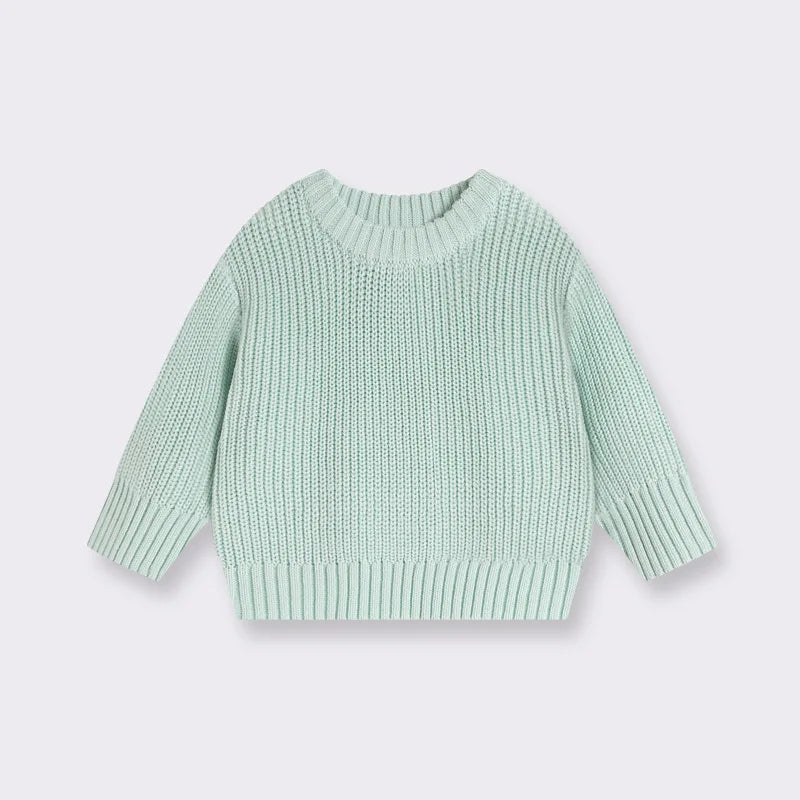 Cotton Crewneck Baby Sweater for Boys and Girls, Long Sleeve Ribbed Knit Pullover for Infants and Kids, Everyday Cool Weather Layering