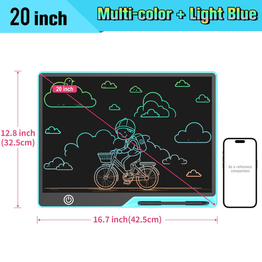 Rechargeable LCD Writing Tablet for Kids, 16 or 20 Inch Color Drawing Board with Screen Lock, Erase Button and Stylus for Learning and Memos