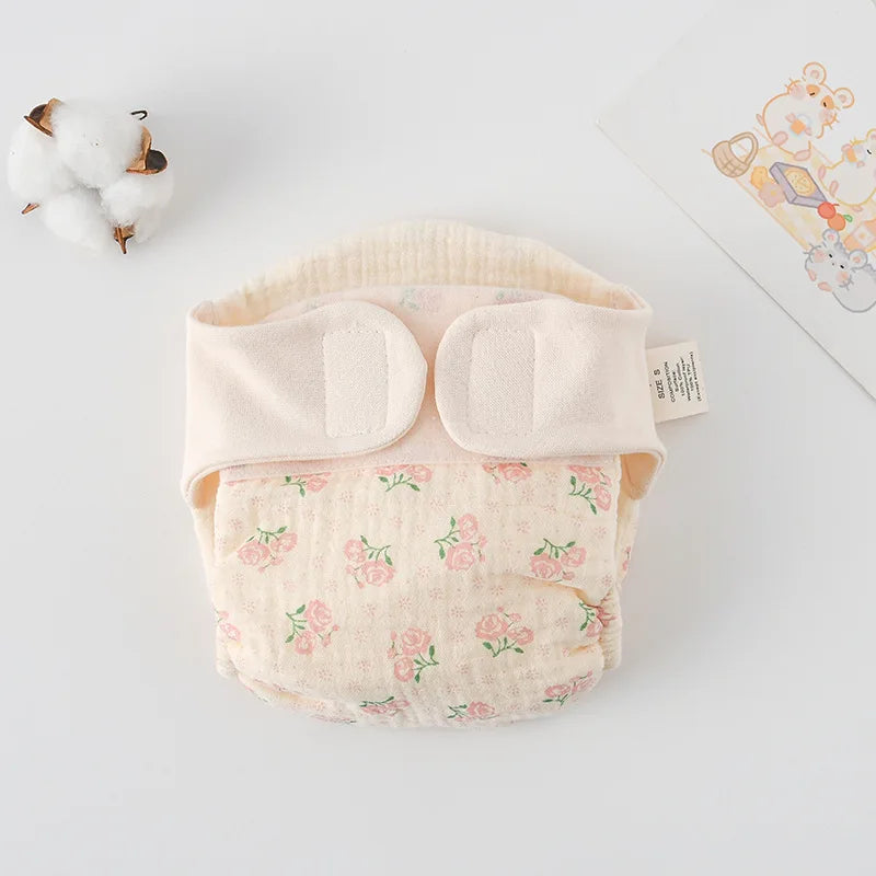 Baby Wrap Cloth Diaper with Adjustable Waist Tabs, Reusable Cotton Nappy in Animal and Rainbow Prints, Single-Piece Infant Changing Essential