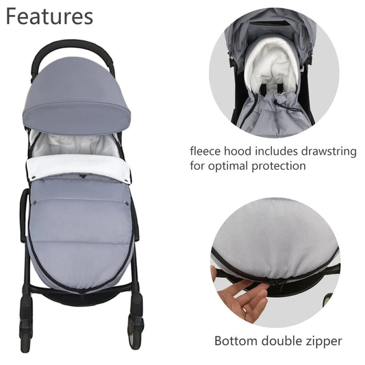 Convertible Stroller Footmuff 87 x 40 cm with Fleece Lining and Detachable Front Cover, Two-Way Zipper Pram Seat Liner in Seven Colors