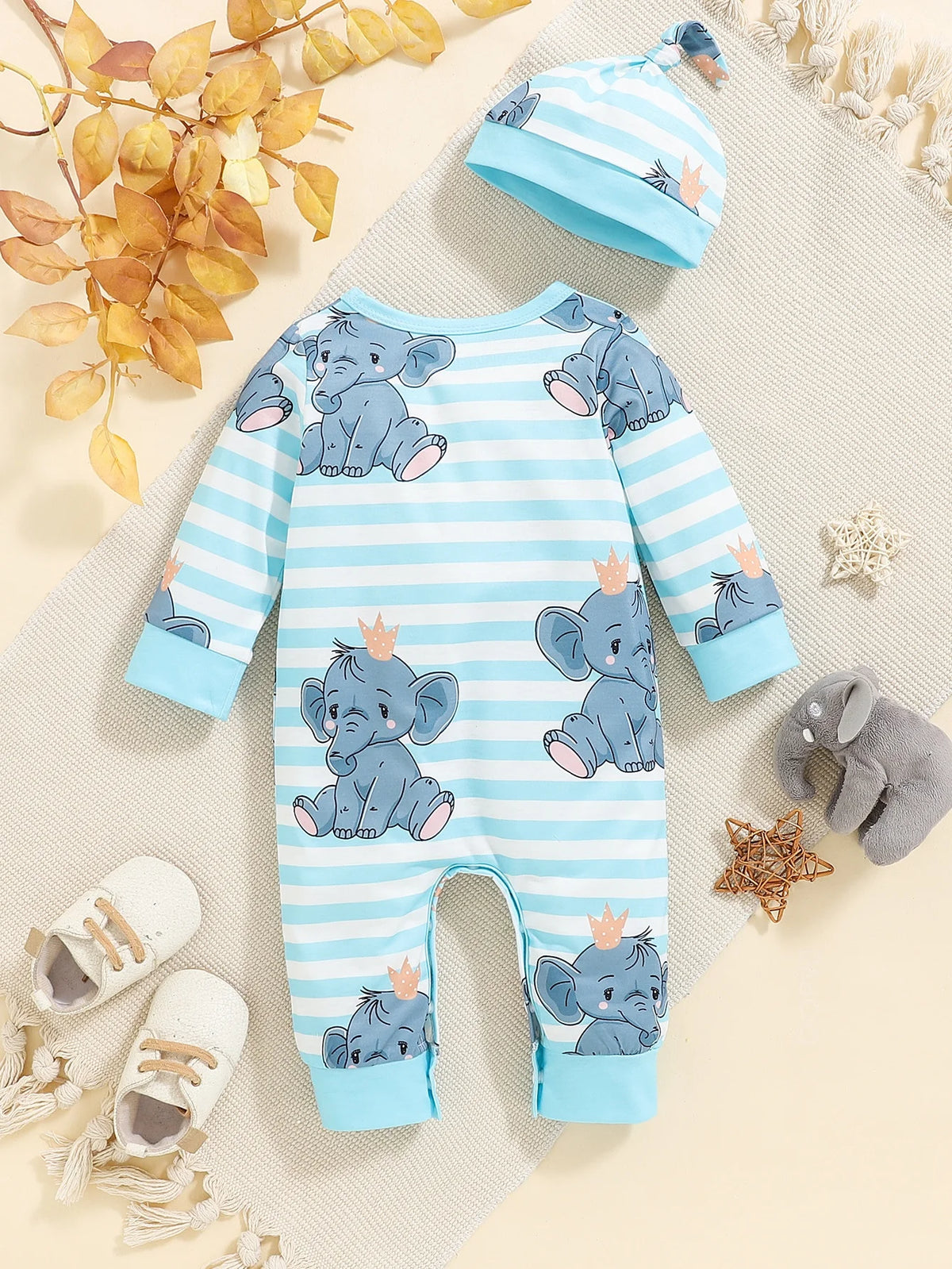 Bear Print Infant Romper with Long Sleeves and Front Fastenings, Contrast Trim and Footless Cuffs for Everyday Baby Outfits, Sizes 1-18 Months
