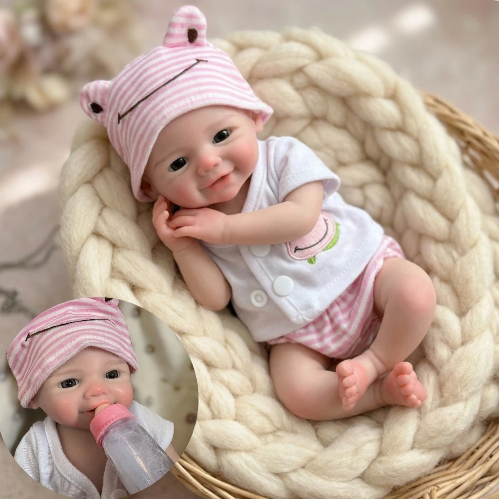 Handmade Reborn Baby Doll, 13-Inch Pascale Full Body Soft Silicone Girl with Hand-Painted Details and Open-Mouth Design for Gentle Collecting