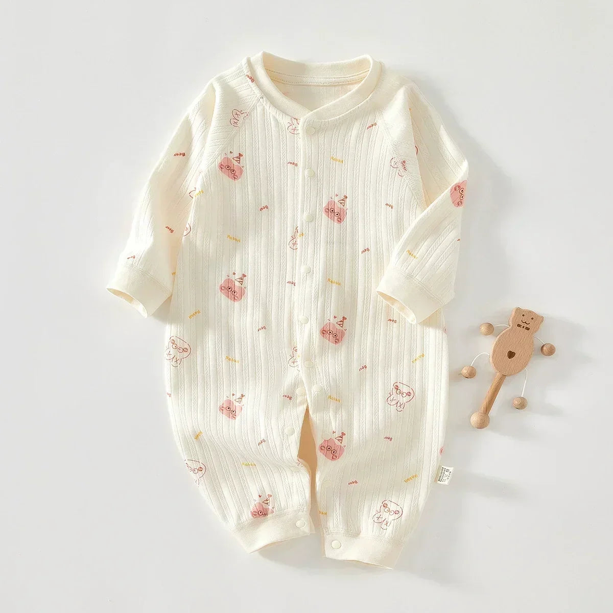 Printed Baby One-Piece Romper with Long Sleeves, Front Opening and Footless Legs, Heart and Animal Style Options for Boys and Girls, Sizes 59-90 cm