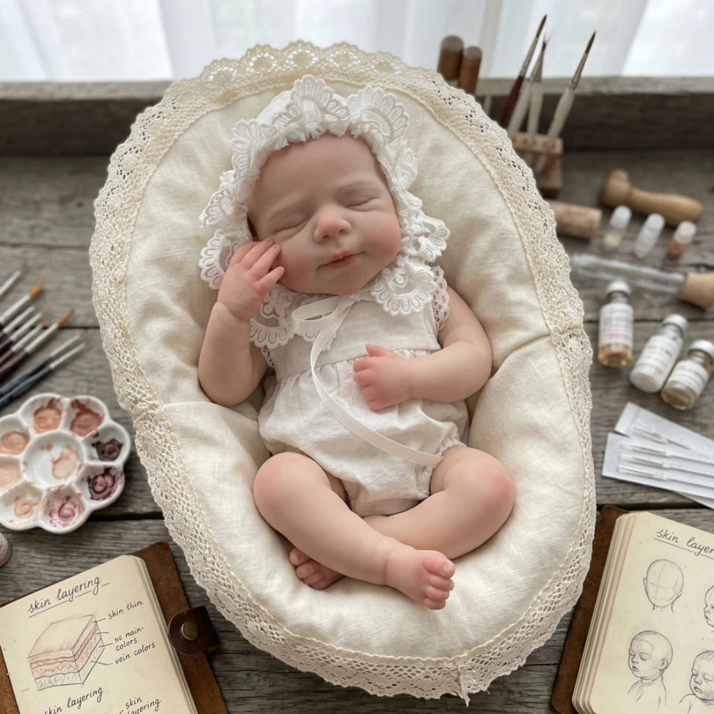 Handmade Reborn Baby Doll, 13-Inch Pascale Full Body Soft Silicone Girl with Hand-Painted Details and Open-Mouth Design for Gentle Collecting