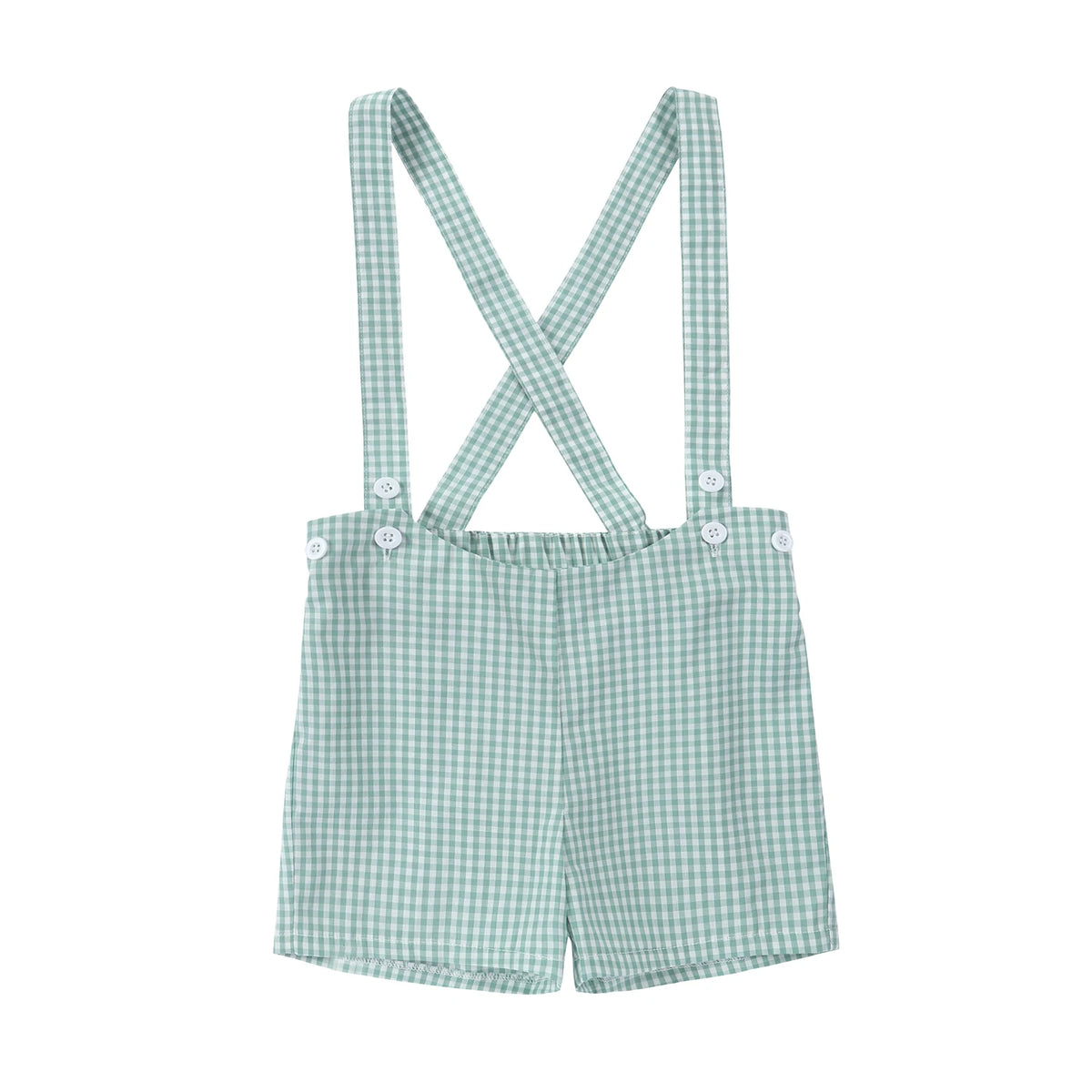 Sage Green Gingham Kids Outfits with Cotton Girls Dress and Baby Romper Options, Lyocell Knit Layers and Boys Separates for Sibling Family Photos