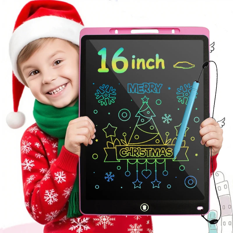 LCD Writing Tablet for Kids, 16-Inch Multicolor Erasable Drawing Board with Lock Switch, Stylus and Lanyard for Learning and Gifts