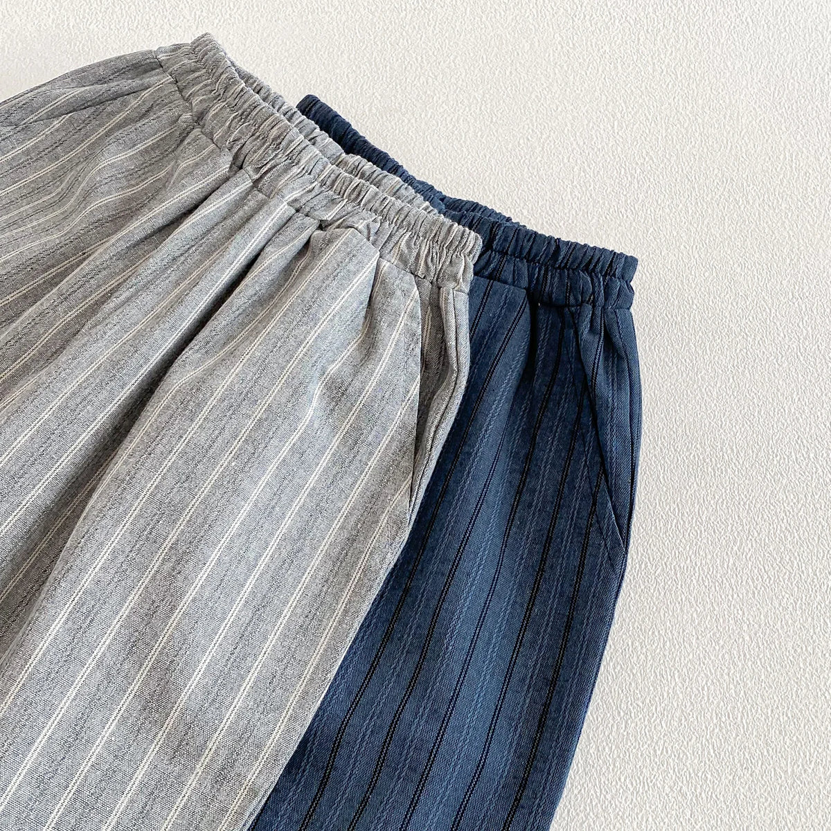 Cotton Toddler Striped Pants with Pull-On Elastic Waist, Relaxed Long Trousers for Boys and Girls in Six Colors, Sizes 12-24M to 5-6Y