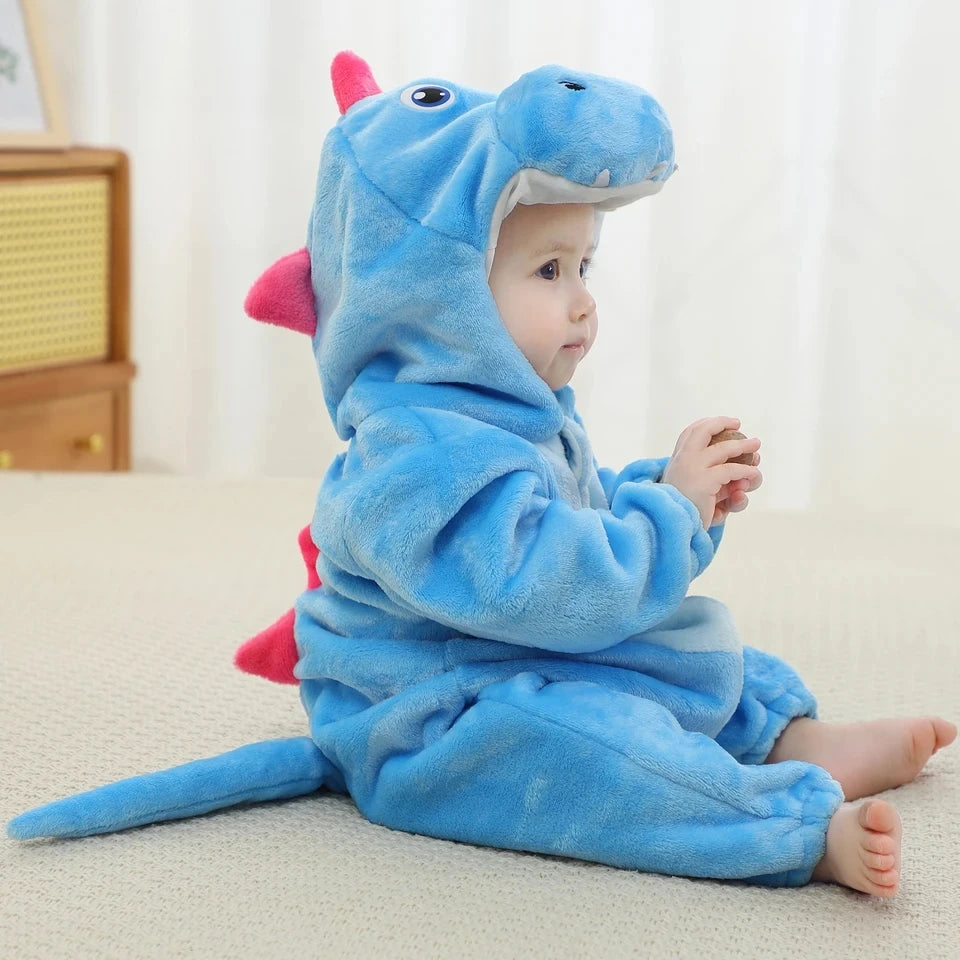 Animal Kigurumi Costume for Babies and Toddlers, Hooded Flannel Jumpsuit with Long Sleeves for Halloween Dress-Up and Family Photos