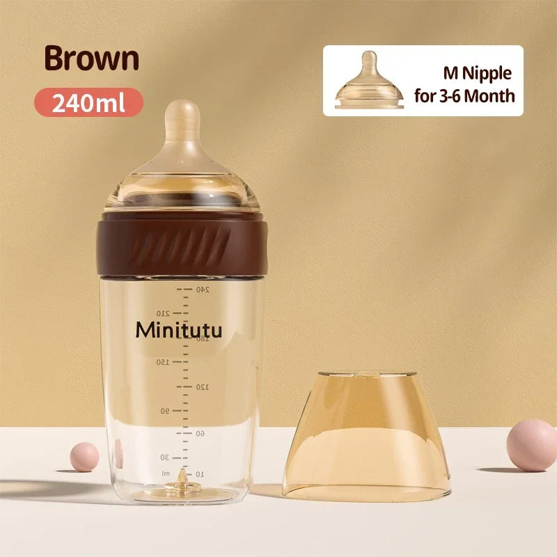 Glass Baby Feeding Bottle, Borosilicate Milk Bottle with Silicone Nipple and Bottom Air Return Valve, 80 mL, 160 mL and 240 mL Infant Options