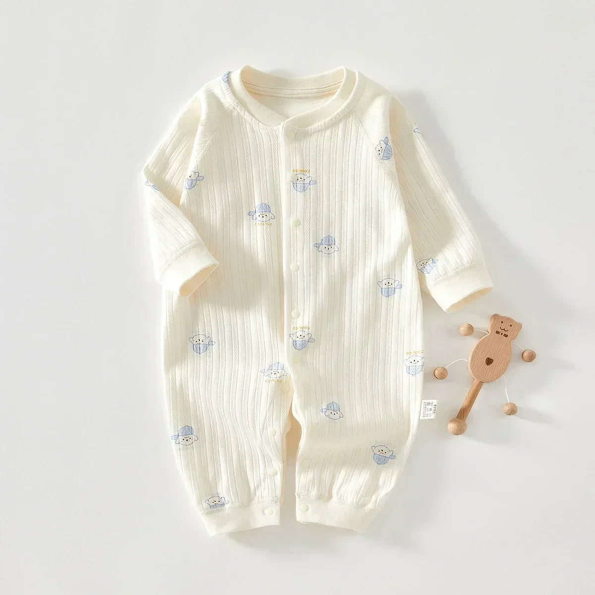 Printed Baby One-Piece Romper with Long Sleeves, Front Opening and Footless Legs, Heart and Animal Style Options for Boys and Girls, Sizes 59-90 cm