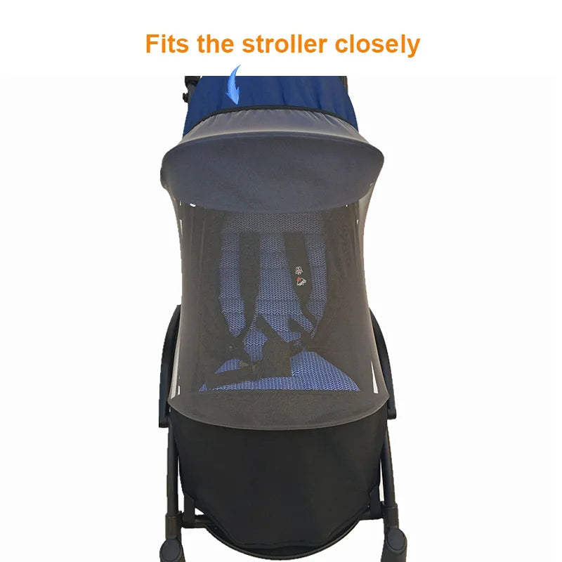 Stroller Mosquito Net with Foot Pocket, Black Polyester Mesh Insect Cover for YOYO-Style Pushchairs, Outdoor Park Walks and Family Travel