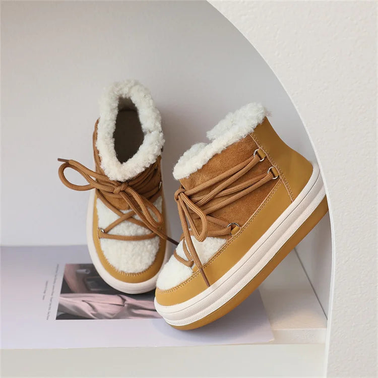 Toddler Fuzzy Trim Ankle Boots with Lace-Up Front and Side Zippers, Plush Winter Styling and Rubber Soles for Boys and Girls, Sizes 21–30