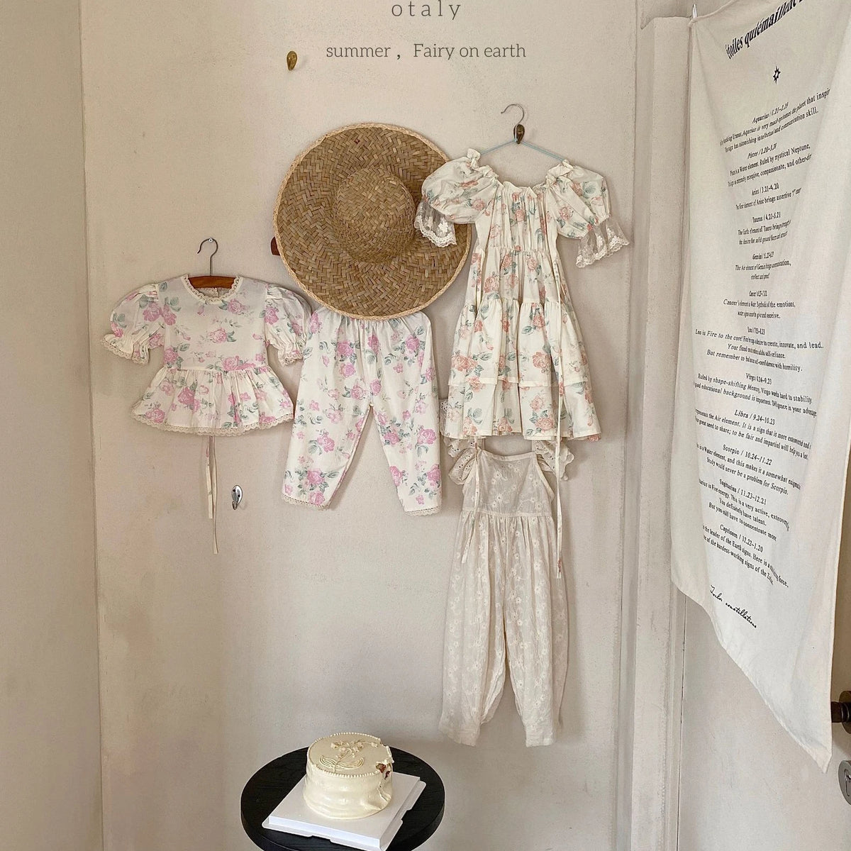 Girls Embroidered Cotton Jumpsuit in Beige with Ruffle Shoulders and Bow-Tie Open Back, Vintage Floral Summer One-Piece, Sizes 12 Months to 6 Years