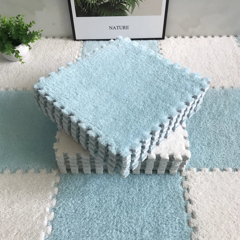 Plush Carpet Puzzle Mat, 20-Piece Interlocking EVA Foam Floor Tiles in Two-Color Options, 30 x 30 x 1 cm Squares for Nursery and Kids Rooms