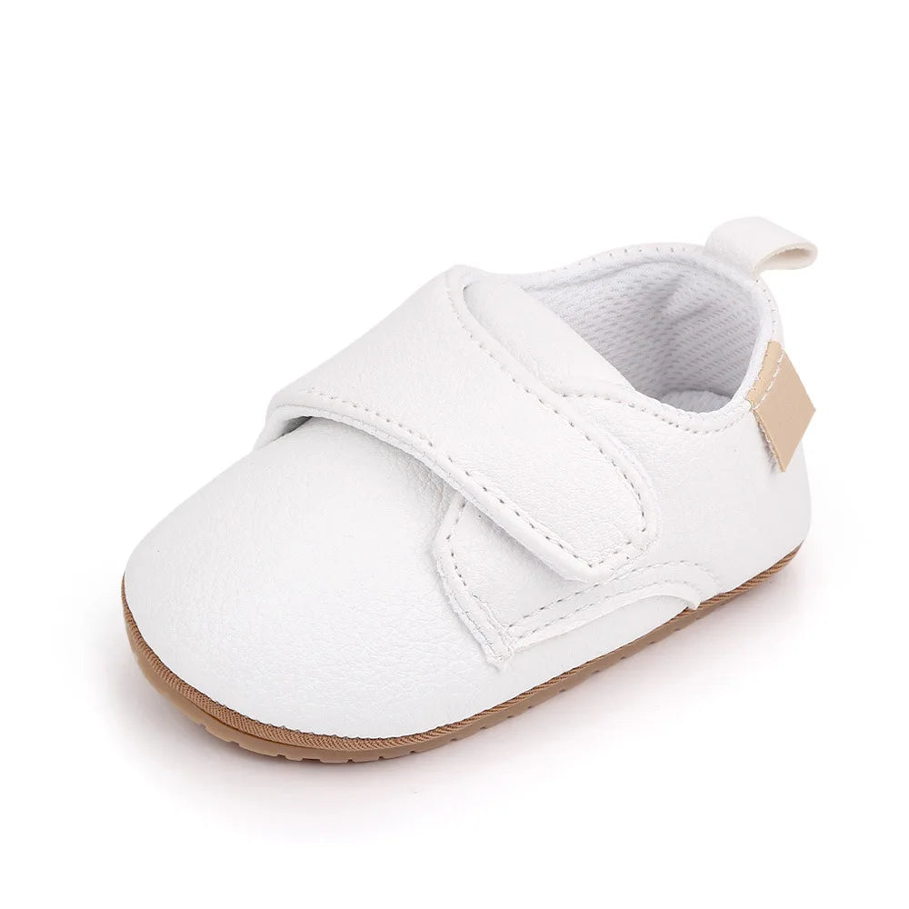 Baby Strap Shoes with Rounded Toes and Heel Pull Tabs, Solid Color Moccasin-Style Footwear for Infant Boys and Girls Everyday Outfits