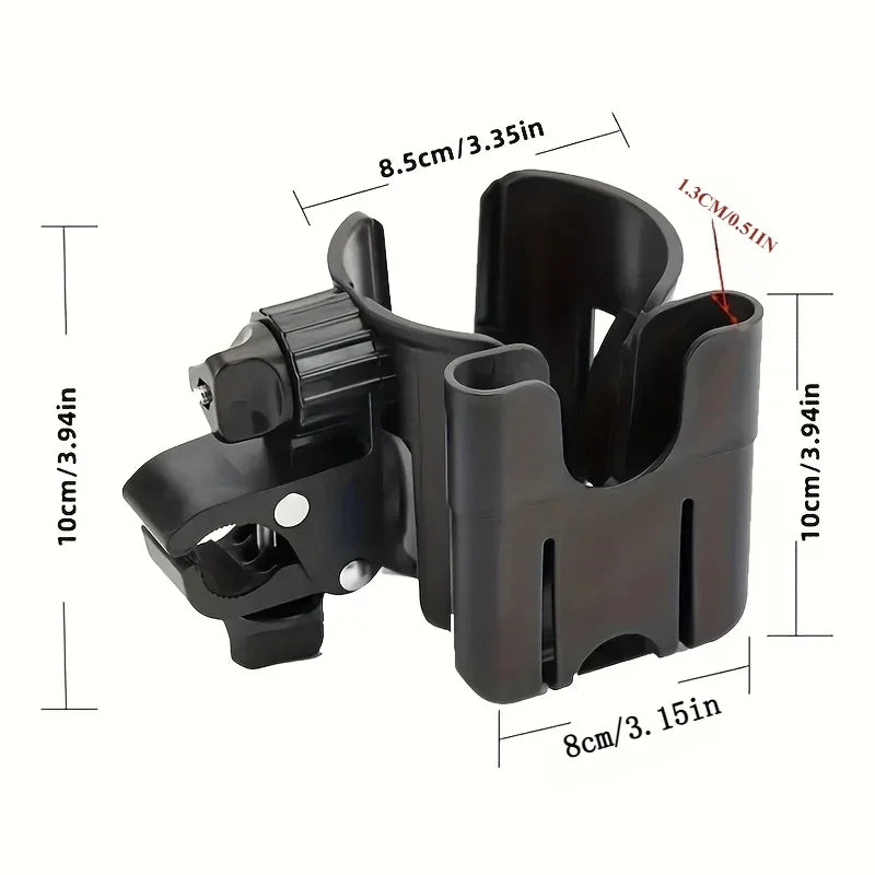 Stroller Beverage and Phone Organizer with Clamp Mount, 2-in-1 Cup and Bottle Holder in Black or Beige for Compatible Stroller and Wheelchair Frames