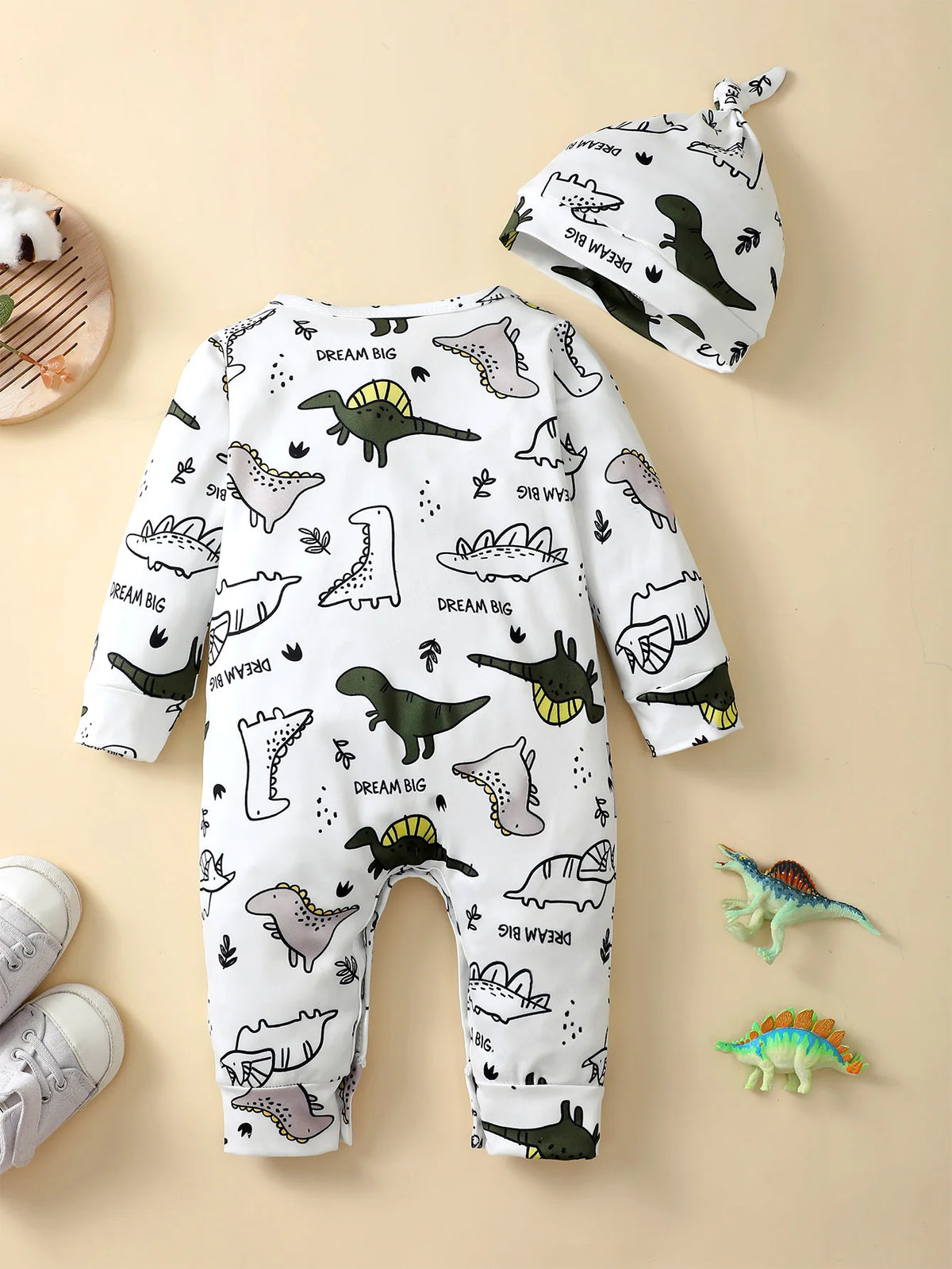 Bear Print Infant Romper with Long Sleeves and Front Fastenings, Contrast Trim and Footless Cuffs for Everyday Baby Outfits, Sizes 1-18 Months
