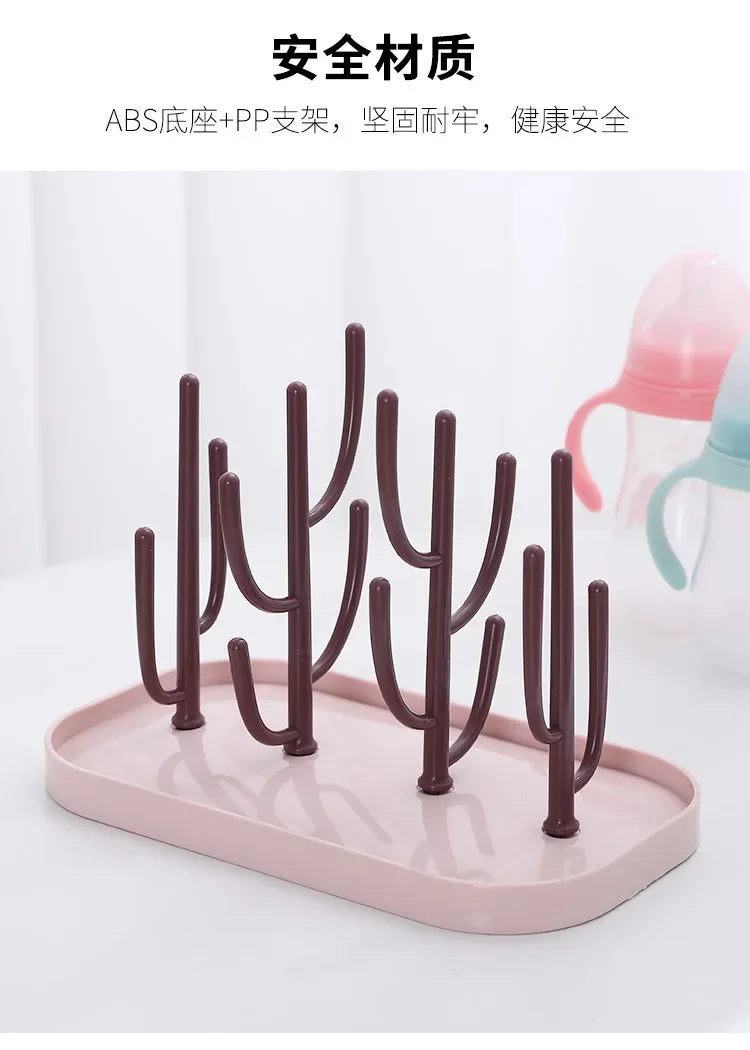 Detachable Baby Bottle Drying Rack with Branch Holders and Water Catch Tray, ABS and PP Countertop Drainer for Bottles and Feeding Accessories