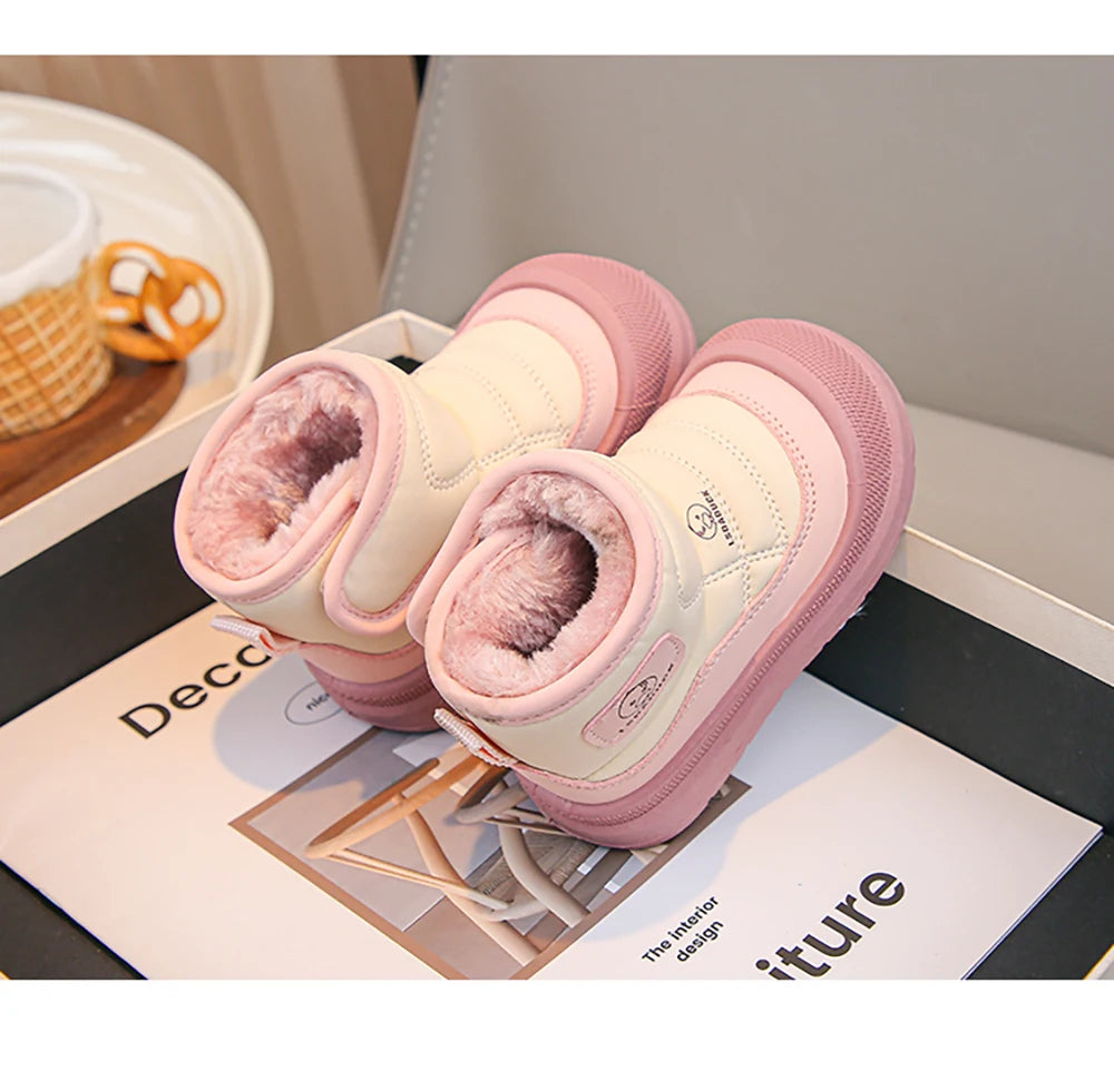 Kids Padded Snow Boots with Plush Lining, Wraparound Ankle Flaps and Chunky Soles, Boys and Girls Winter Shoes in Pink, Black or Brown