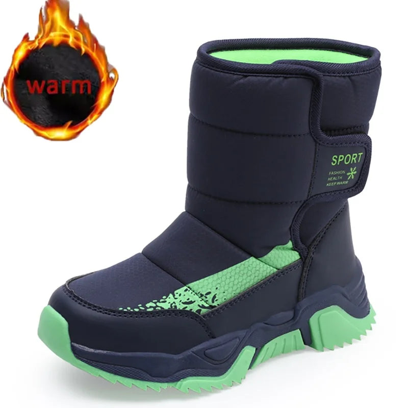 High-Top Kids Snow Boots with Hook-and-Loop Side Straps, Padded Shafts and Chunky Tread Soles for Winter Outings, Chinese Sizes 31-42