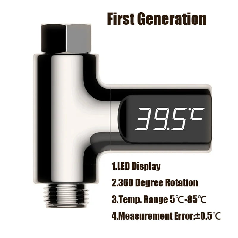 Inline Shower Water Thermometer with Large LED Temperature Display, First or Second Generation Options for Parent-Managed Bath Preparation