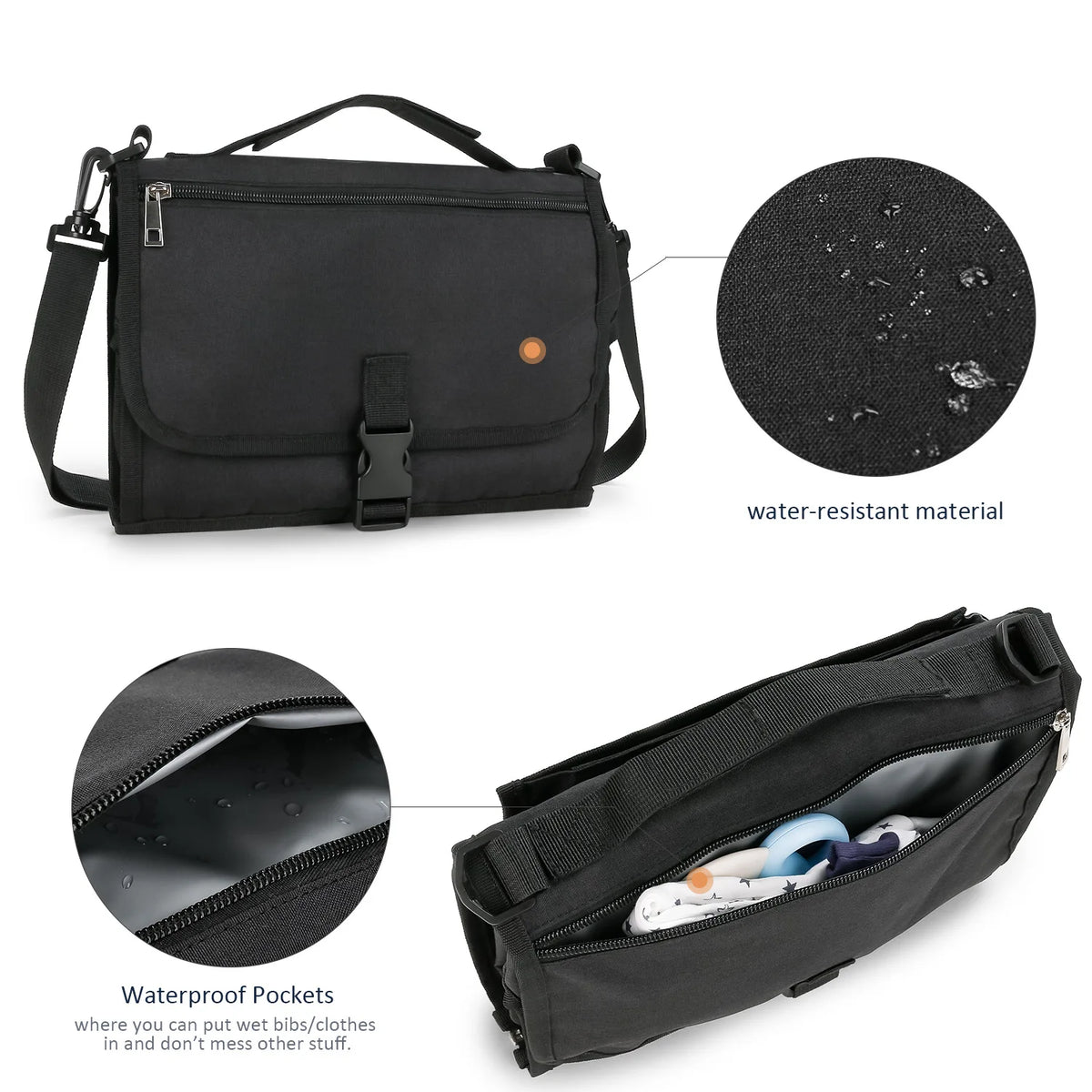 Diaper Changing Clutch with Foldout Baby Mat and Storage Pockets, 3-in-1 Portable Waterproof Changing Pad for Everyday Outings