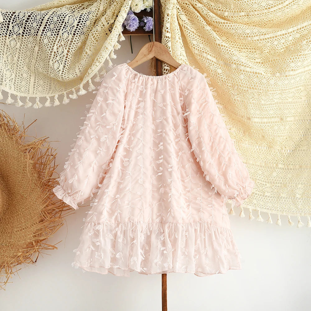 Toddler Girls Floral Dress with Oversized Collar and Long Sleeves, Bear Leader Outfit in Sizes 2T–6T for Spring, Fall and Family Photos