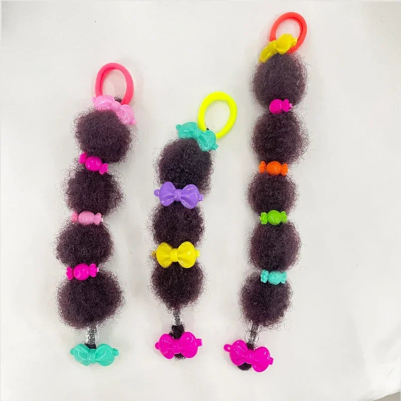 Bubble Puff Ponytail Extensions for Girls, 8-Pack Afro-Textured Hair Accessories with Elastic Loops and Beaded Styling Set Options