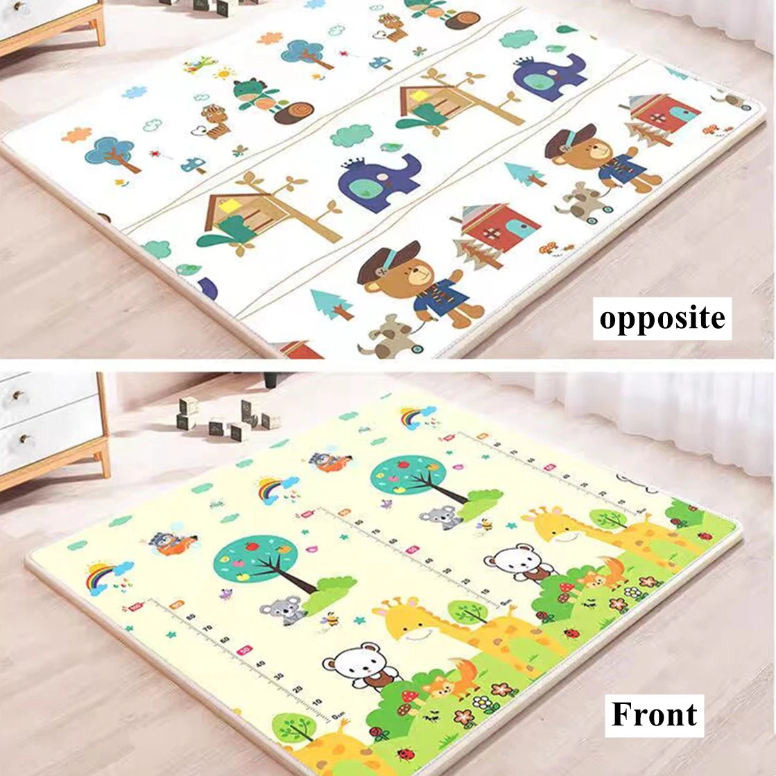 Multi-Size Baby Crawling Play Mat with Double-Sided Illustrated Patterns, Foldable XPE Floor Rug in 0.5 or 1 cm Thickness for Supervised Play
