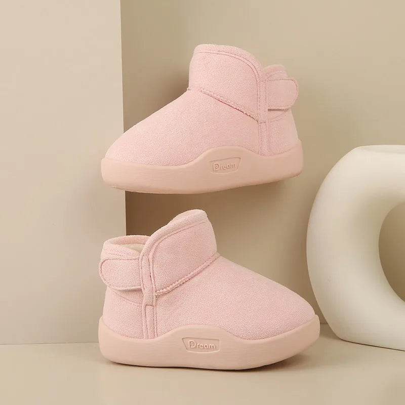 Toddler Winter Ankle Boots with Cozy Plush Lining, Short Cold-Weather Shoes for Boys and Girls in Brown, Beige, Black or Pink, CN15-24