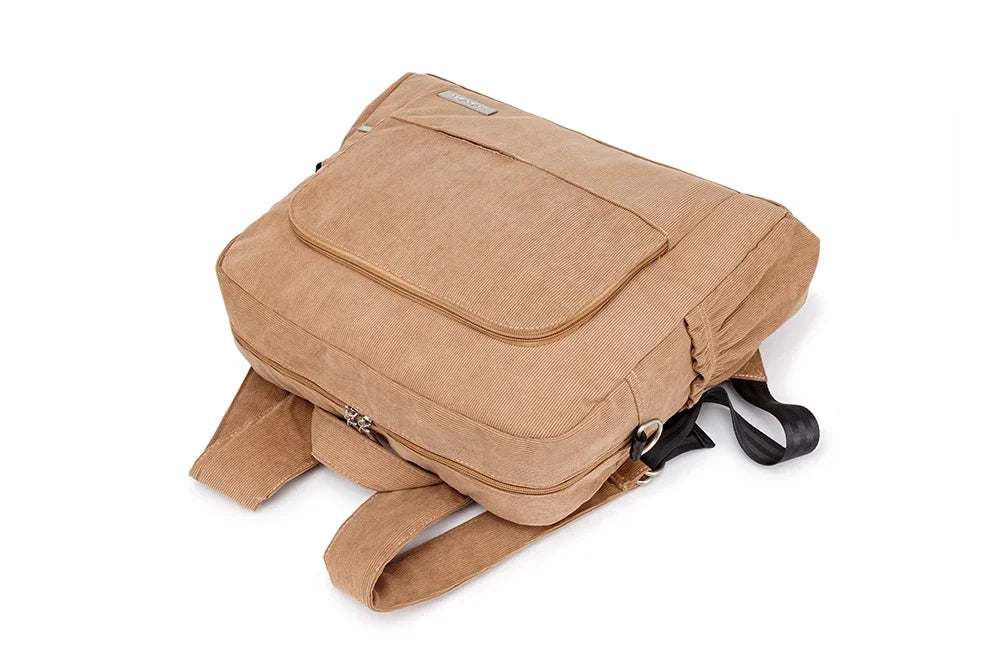 Corduroy Diaper Backpack by Soboba, Large Capacity Baby Changing Bag with Interior Pockets, Front Zip Storage and Side Pockets for Daily Outings