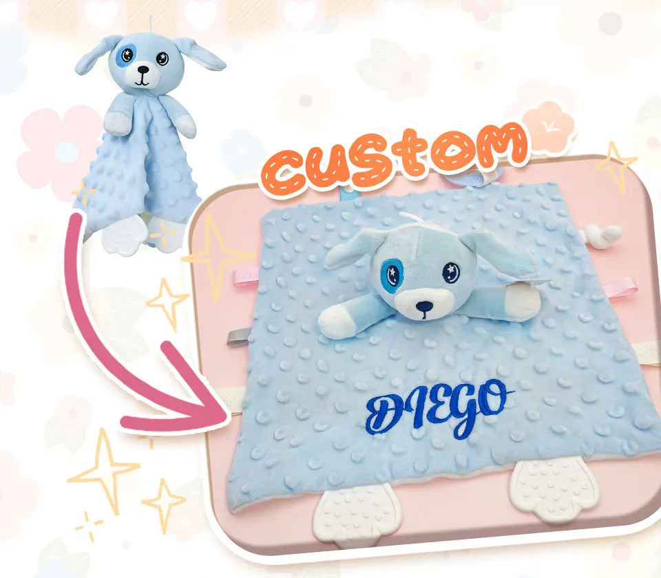 Personalized Minky Baby Blanket and Animal Lovey Options with Custom Name Embroidery, Textured Dot Keepsake for Boys and Girls and Baby Shower Gifts