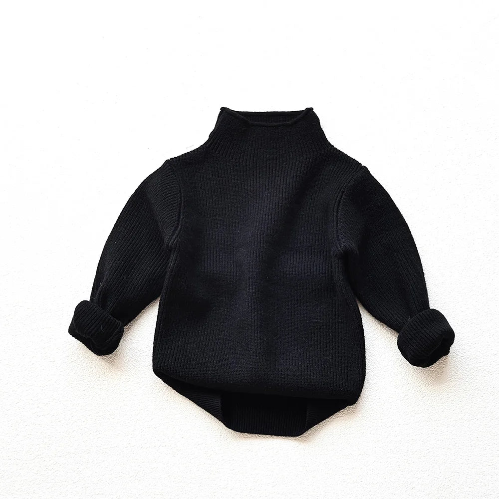Kids Ribbed Turtleneck Sweater for Boys and Girls, Long Sleeve Knit Pullover in Beige, Brown or Black for Spring and Fall Layering, Sizes 12M-6T