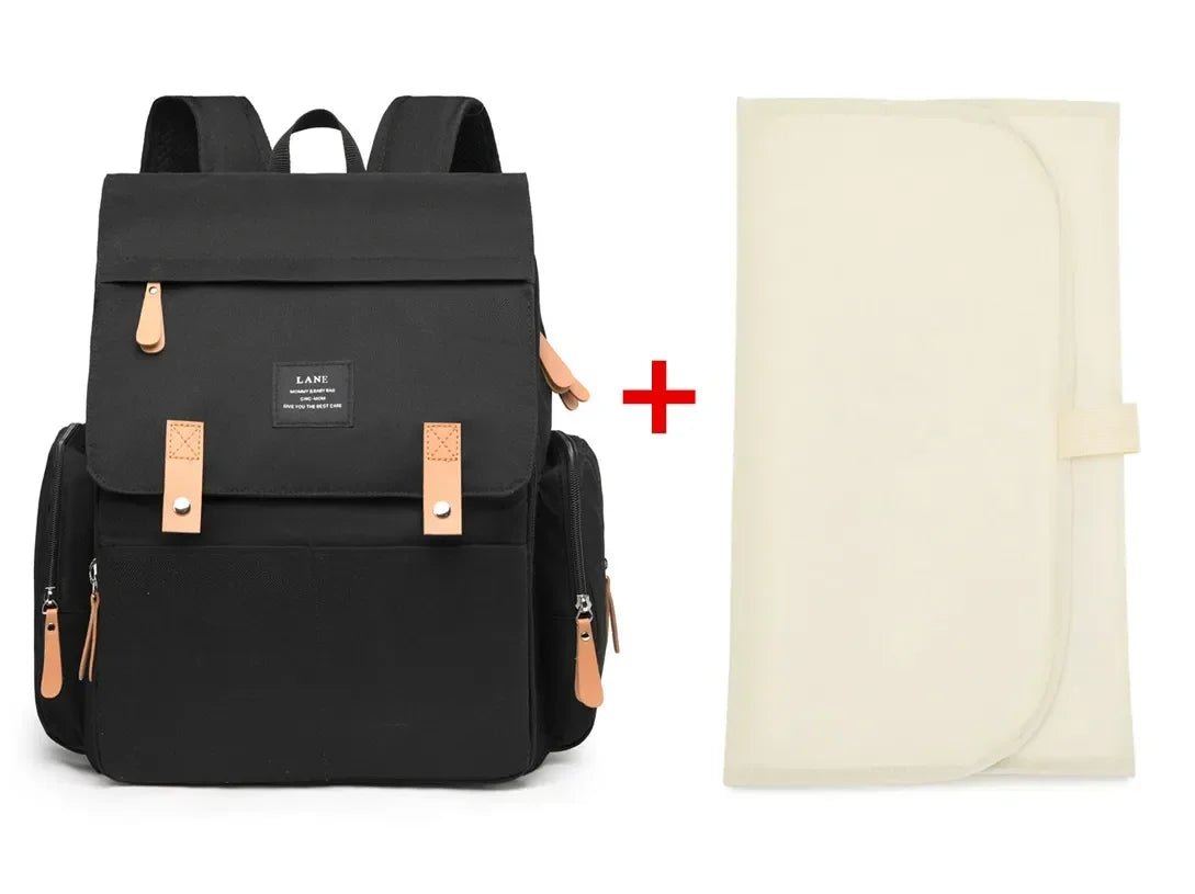 Flap-Top Diaper Backpack with Front Storage Pockets, Two Stroller Hooks and 53 x 34 cm Changing Mat for Baby Essentials and Everyday Parent Outings