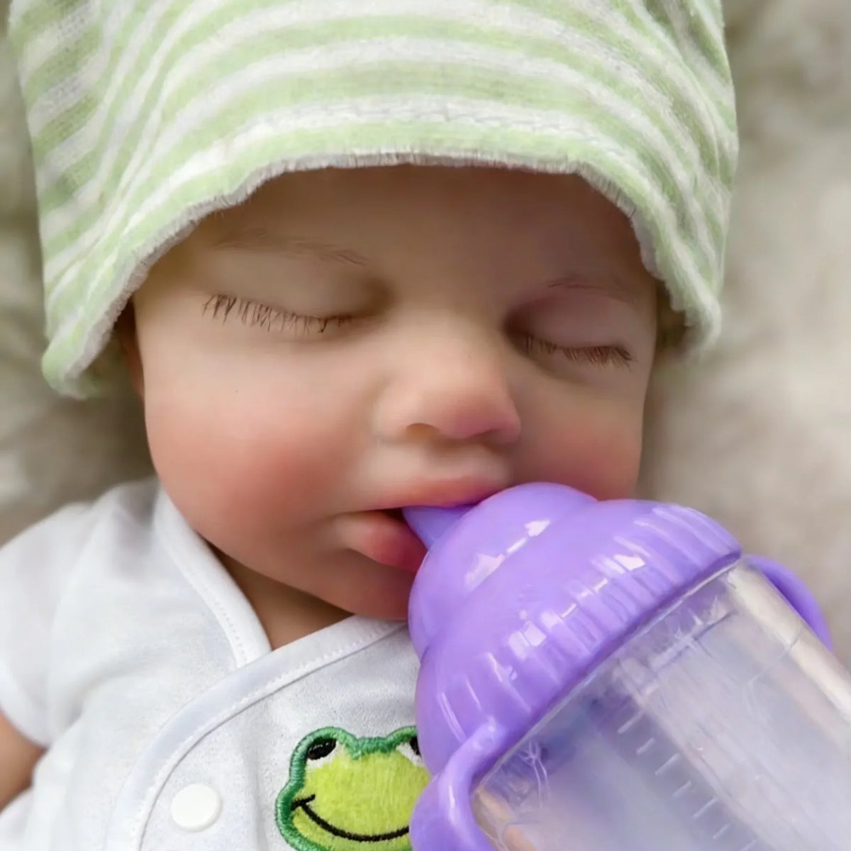 Mini Silicone Reborn Baby Doll LouLou, 12–13 Inch Sleeping Boy or Girl with Painted Finish, Open-Mouth Design, Outfit, Bottle and Boxed Certificate