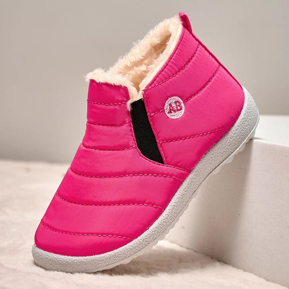 Kids Quilted Ankle Winter Boots with Plush Lining and Side Zippers, Blue Padded Cold-Weather Shoes with Rounded Toes, Sizes 26–35