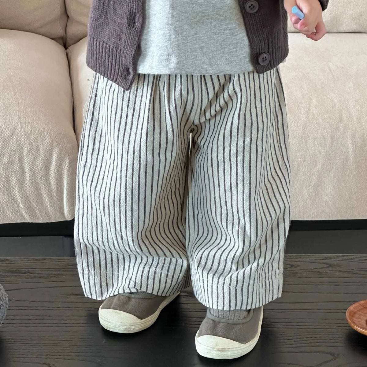 Cotton Toddler Striped Pants with Pull-On Elastic Waist, Relaxed Long Trousers for Boys and Girls in Six Colors, Sizes 12-24M to 5-6Y