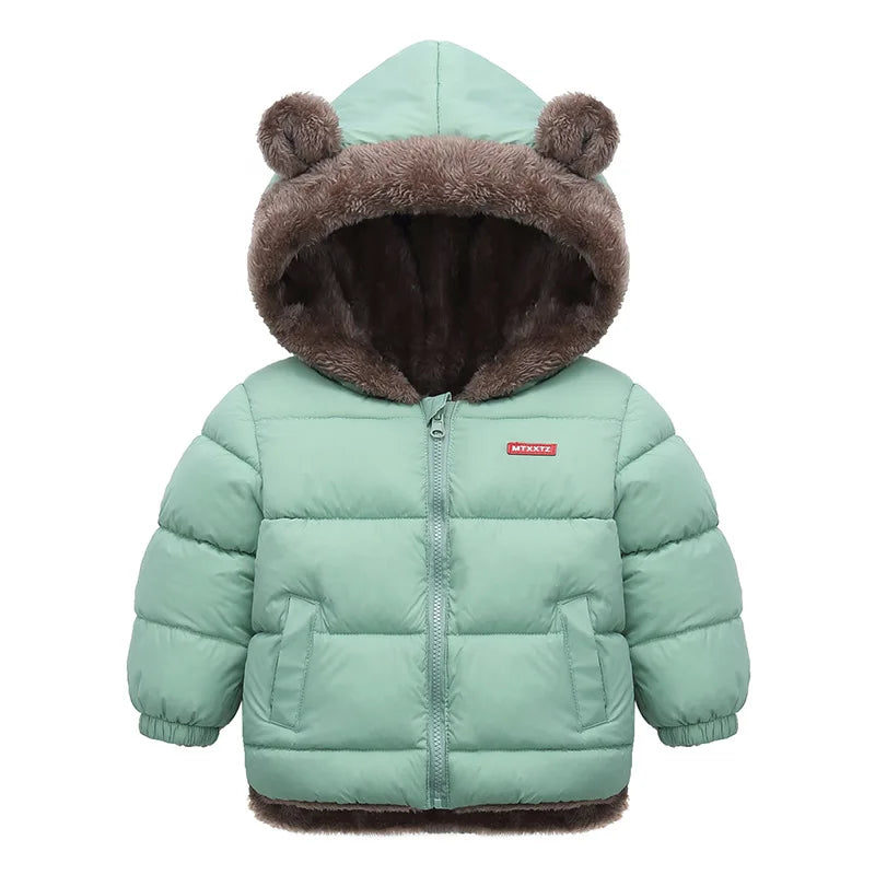 Toddler Winter Puffer Coat with Bear Ear Hood, Plush-Look Trim and Front Zipper, Padded Jacket for Boys and Girls Sizes 2T–6T