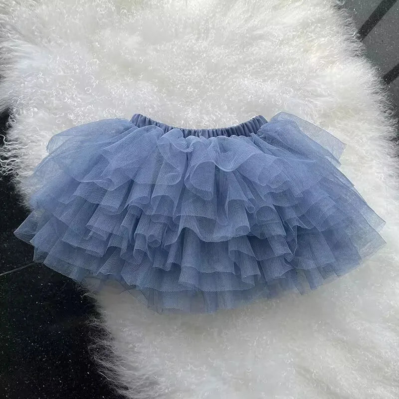 Tiered Tulle Tutu Skirt for Toddler and Little Girls with Gathered Waistband, Fluffy Solid Color Pettiskirt for Birthdays, Dance and Dress-Up