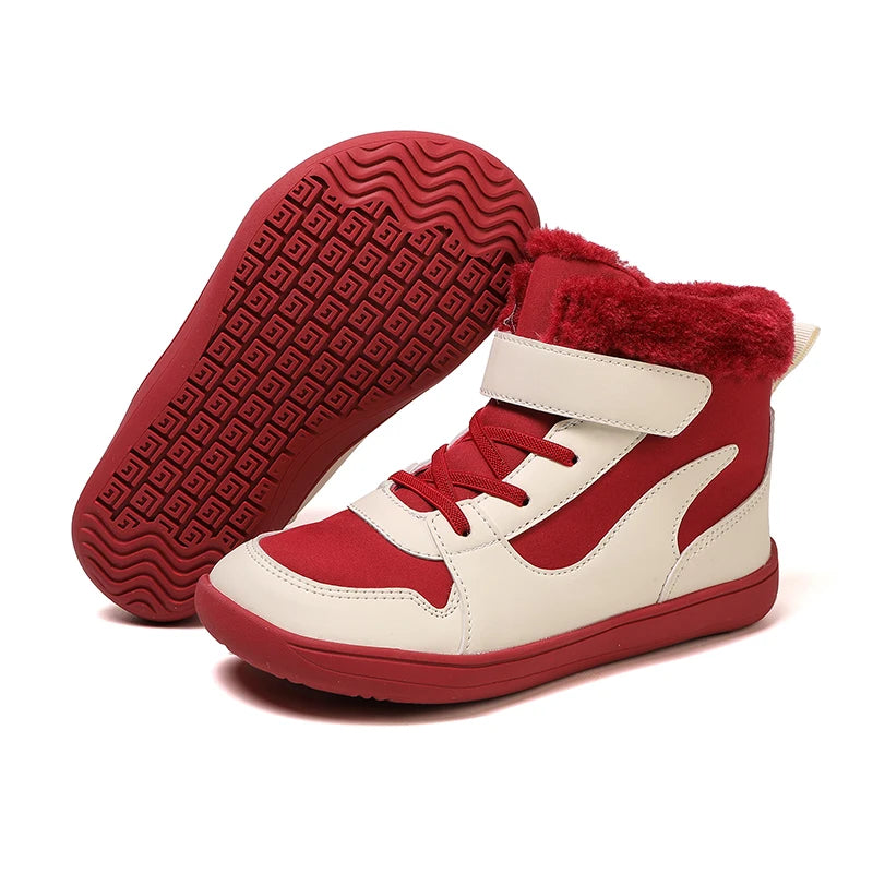 Wide Toe Winter Boots for Kids, Barefoot-Style High-Top Shoes with Cozy Lined Styling and Strap Options for Boys and Girls Cold-Weather Outfits