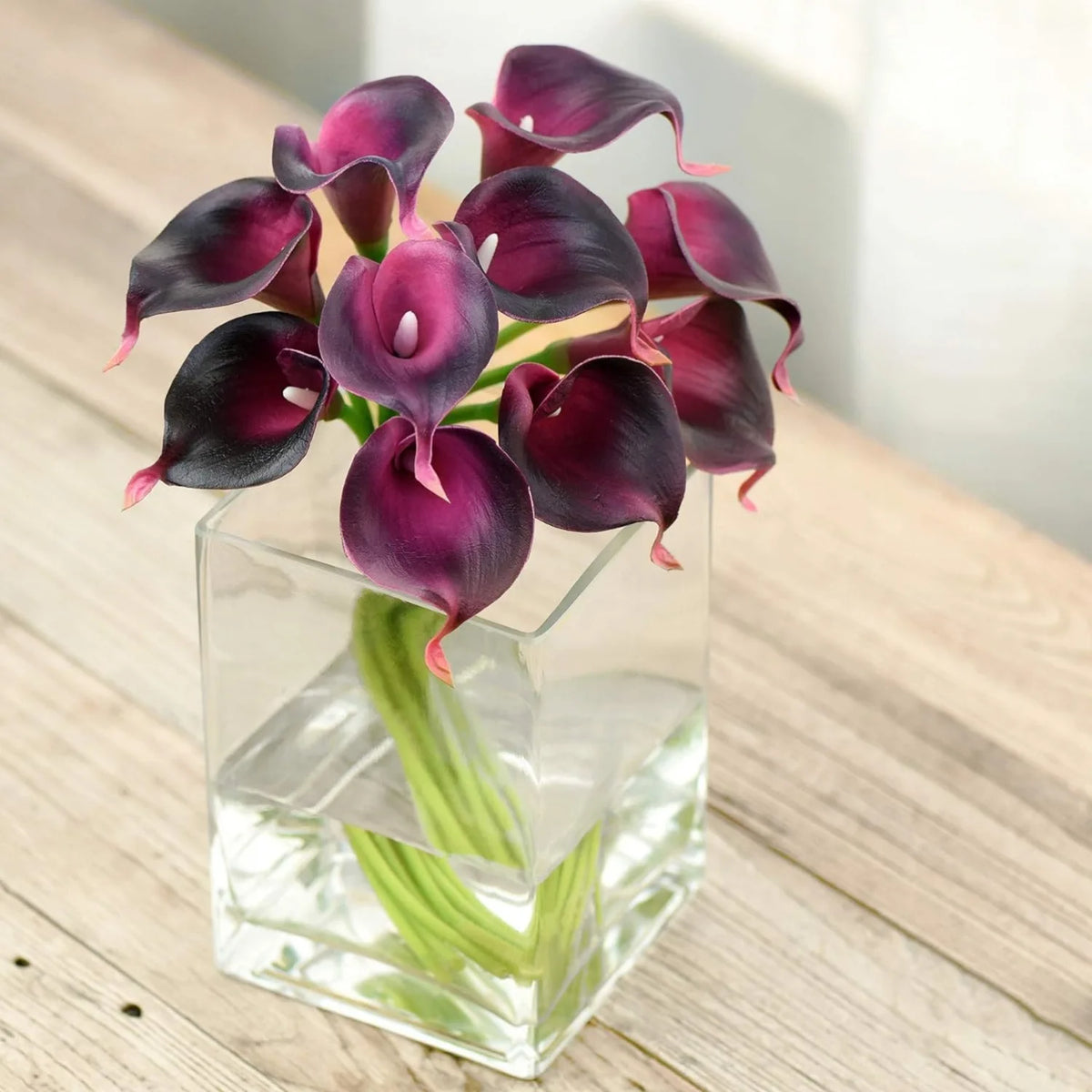 Artificial Calla Lily Flowers for Bridal Bouquets, Faux Floral Stems in Burgundy, Light Purple or White for Wedding and Home Table Decor
