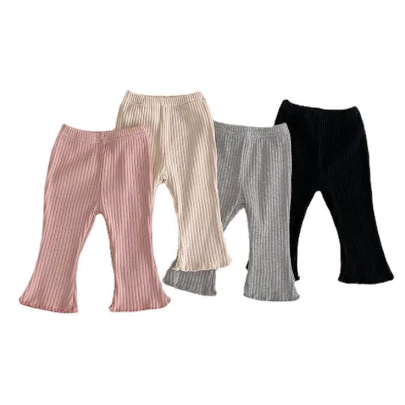 Baby Ribbed Flare Pants for Boys and Girls, Solid Color Pull-On Trousers with Flared Hems in Four Colors, Sizes 6–9M to 4T for Everyday Outfits
