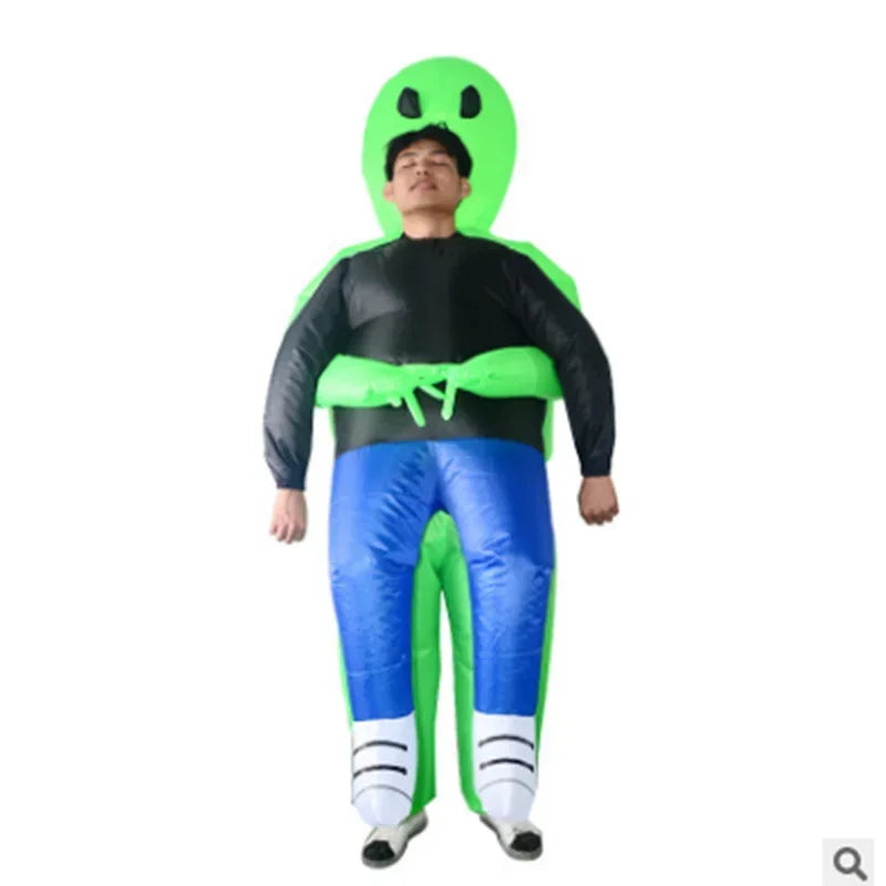 Alien Carry-Me Inflatable Suit for Kids and Adults with USB Fan and Battery Box, Green Space Creature Costume for Halloween Parties and Cosplay