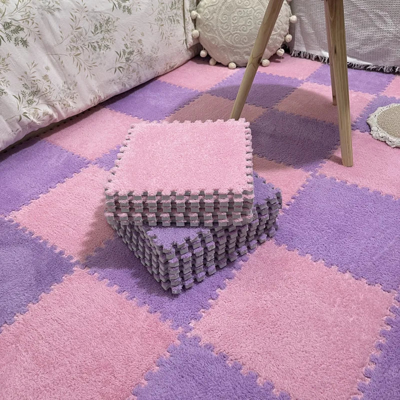Interlocking Carpet Floor Tiles, Plush 30 cm EVA Foam Puzzle Squares with 1 cm Cushioning for Nursery Corners and Kids Indoor Playrooms