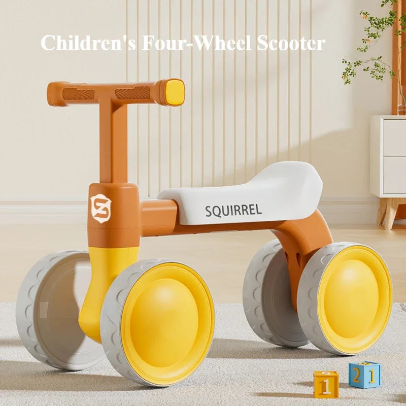 Toddler Four-Wheel Ride-On Bike in Green or Orange with Pedal-Free Design, Straight Handlebars and Shaped Seat for Supervised Play