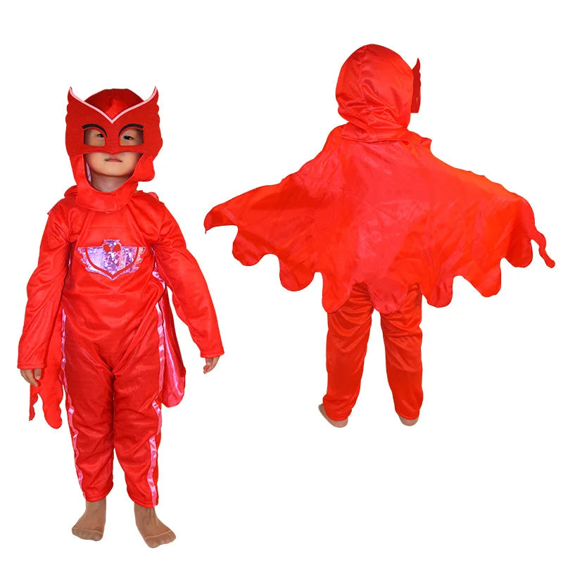 Kids Superhero Jumpsuit Costume with Mask, Blue Red or Green Cartoon Dress-Up Outfit for Halloween, Birthday Parties and Pretend Play