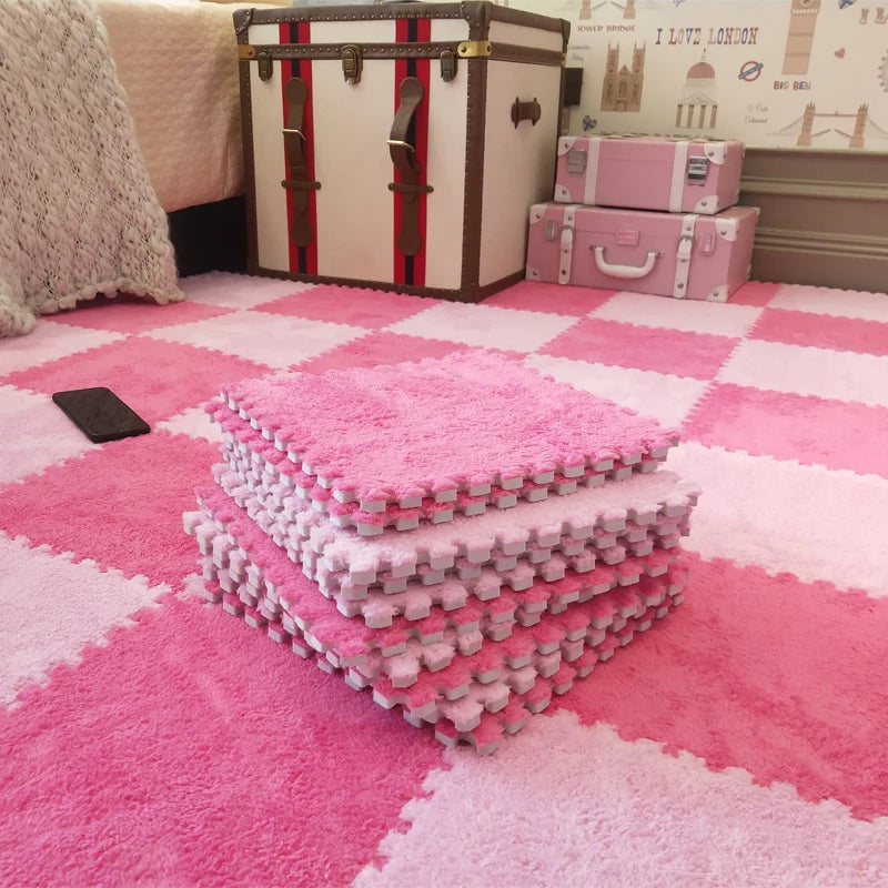 Plush Carpet Puzzle Mat, 20-Piece Interlocking EVA Foam Floor Tiles in Two-Color Options, 30 x 30 x 1 cm Squares for Nursery and Kids Rooms